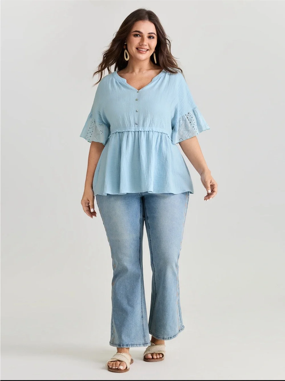 BloomChic Blue Ruffle-Sleeve Peplum Babydoll Top size 2X (18-20)